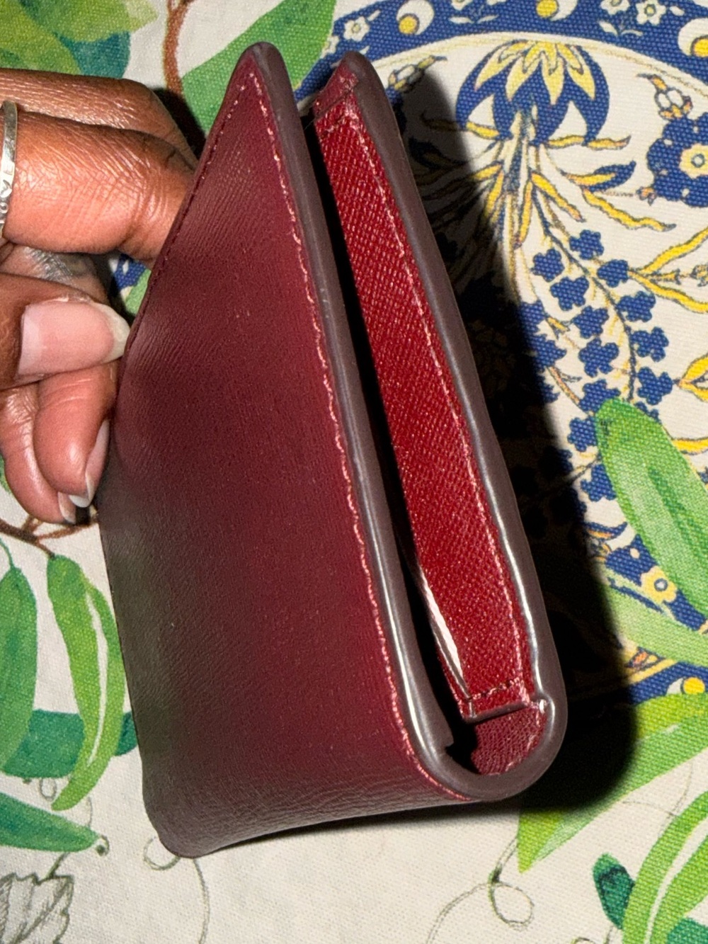 kate spade Burgundy Saffiano Leather Zip Card Wallet with Gold Hardware - Picture 5 of 7